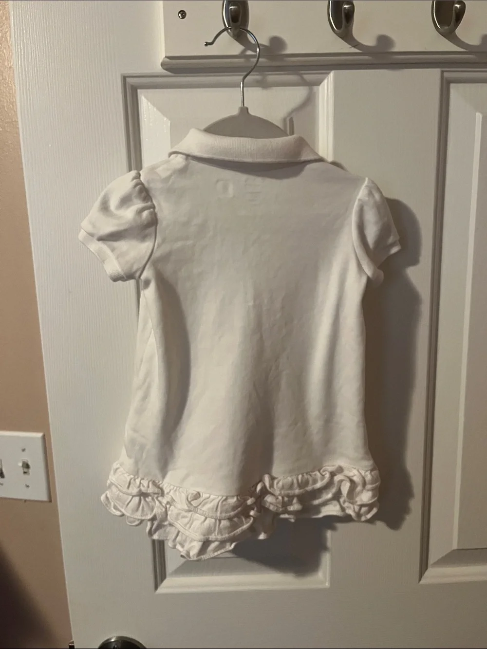 Ralph Lauren White Polo Dress with Multicolor Pony Embroidery and Ruffle Hem